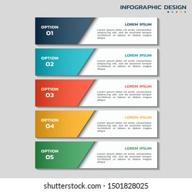 workflow infographic template with five options. color business flowchart infographic design with text boxes