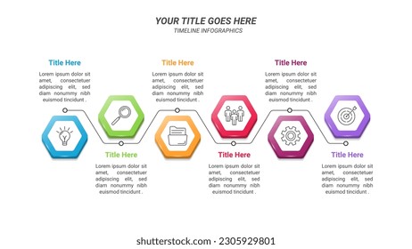 Workflow Infographics Up to 6 Steps with Isometric Hexagon and Icon on a 16:9 Ratio Layout for Business Goals, Business Reports, and Website Design.