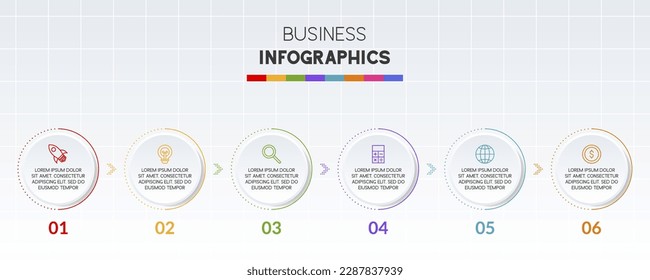 Workflow Infographics design template and icons with 6 options or 6 steps. use as business data  presentation, timeline layout, milestone, banner, brochure, flow chart