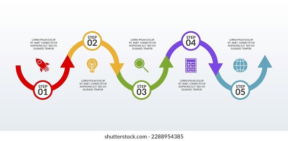 Workflow Infographics design template and icons with 5 options or 5 steps. use as process diagram, business data  presentation, timeline layout, banner, brochure, flow chart