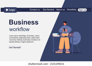 workflow landing page design with simple design style