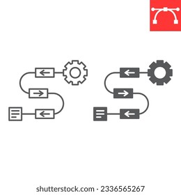 Workflow line and glyph icon, technology and artificial intelligence, digital solution vector icon, vector graphics, editable stroke outline sign, eps 10.