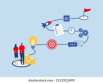 línea de flujo de trabajo o proceso de trabajo con hitos de indicador de logro.business project manager Línea de tiempo planificación de proyecto, progreso de trabajo hito o paso al éxito