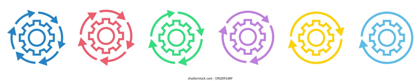 Workflow linear icon. Set of abstract linear gears with arrows. Vector illustration. Conceptual icon