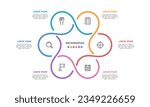 Workflow lines infographic. The pie chart is divided into 6 parts. Vector illustration.