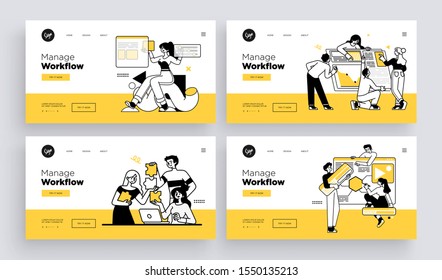 Workflow management business concept. Collection of web page templates. Outline vector Style.