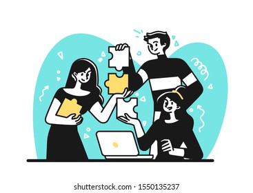 Workflow Management Business Concept Illustration. Startup Team Planning Their Work. Modern Outline vector Style.