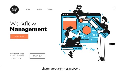 Workflow management business concept. Web page template. Outline vector Style