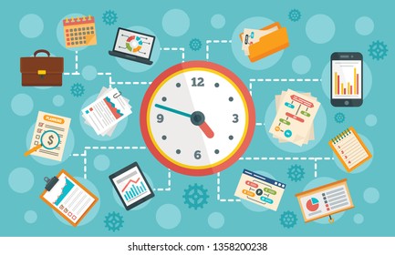 Workflow management concept banner. Flat illustration of workflow management vector concept banner for web design