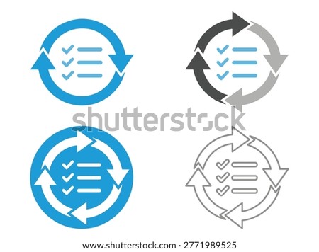 Workflow management icon collection in flat vector style, including checklist, process, repetition, productivity, and cycle