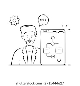 Ilustração do gerenciamento de workflow mostrando o planejamento de processo e tarefa.