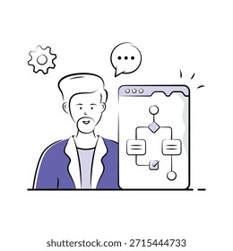 Ilustração do gerenciamento de workflow mostrando o planejamento de processo e tarefa.