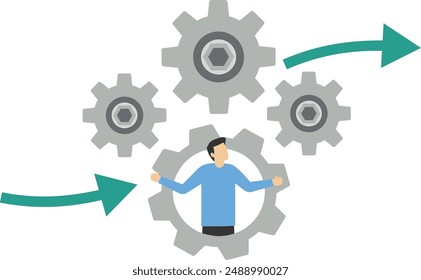 Workflow management, team management or development plan and procedure concept, work process optimization for best result, entrepreneur manager optimize cogwheels workflow system for best result.