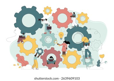 Workflow management. Teamwork concept. Rotation of a cogwheel, gears