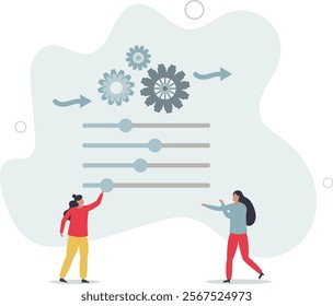 Workflow management, working process optimization for best outcome, team management or development plan and procedure concept.flat characters.