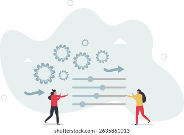 Workflow management, working process optimization for best outcome, team management or development plan and procedure concept.character for design.