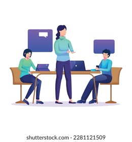 Flujo de trabajo, reunión, ilustración de trabajo en equipo que puede fácilmente modificar o editar 
 