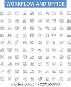 Workflow and office outline icons collection. Workflow, Office, Automation, Process, Tasks, Organize, Routines vector illustration set. Management, Integration, Optimization line signs