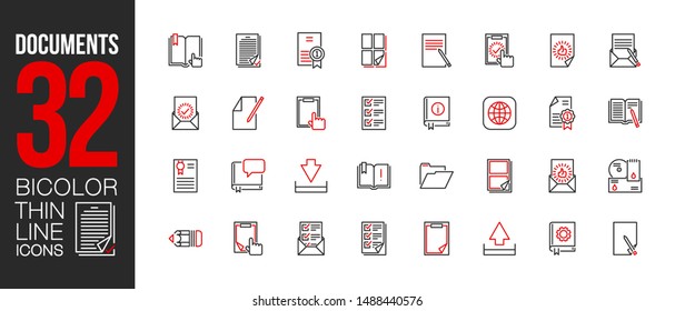 workflow at office work outline flat icons set. Thin line design logo e-mail and post mail workflow. icon pictogram set documents paper icons isolated on white. outline logo symbols for web mobile app