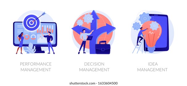 Workflow-Optimierung, Auswahl der Geschäftsrichtung, Einstellung der Startstartsymbole. Performance-Management, Entscheidungsmanagement, Metaphern zum Ideenmanagement. Metapher-Illustrationen mit Vektorgrafiken