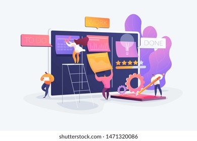 Workflow organization. Office work and time management. Kanban board, teamwork communication process, agile project management concept. Vector isolated concept creative illustration