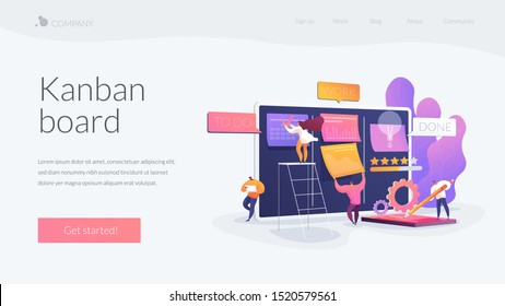 Workflow organization. Office work and time management. Kanban board, teamwork communication process, agile project management concept. Website homepage header landing web page template.