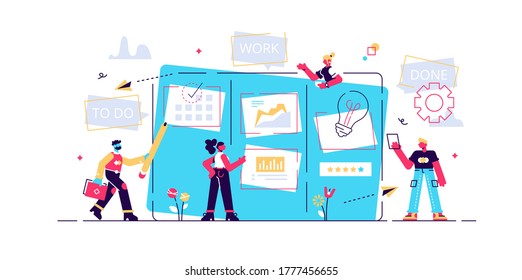 Workflow organization. Office work and time management. Kanban board, teamwork communication process, agile project management concept. Vector isolated concept creative illustration