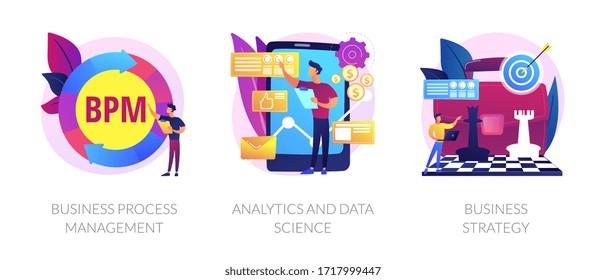Workflow organization, statistical analysis, corporate planning. Business process management, analytics and data science, business strategy metaphors. Vector isolated concept metaphor illustrations