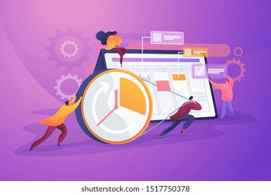 Workflow organization. Teamwork process. Deadlines respect. Efficient workday. Time management, effective time spending, time planning concept. Vector isolated concept creative illustration.