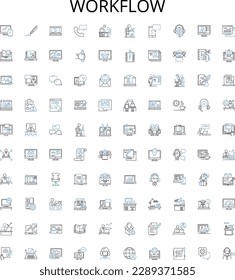 Workflow outline icons collection. Process, Automation, Management, Flow, Efficiency, Productivity, Steps vector illustration set. System, Logic, Rules linear signs