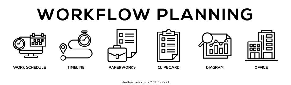 Workflow Planning web banner icon vector illustration concept for business with icon of Work Schedule, Timeline, Paper works, Clipboard, Diagram,.