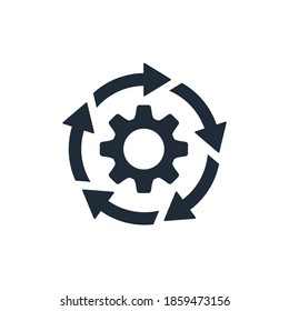Workflow process business concept. Procedure symbol . Gear cog wheel with arrows.  Vector icon illustration isolated on white background.