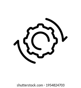 Workflow process, gear and arrows, automate business operation. Black icon on white background