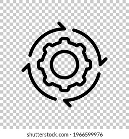 Workflow process, gear and arrows, automate business operation. Black editable linear symbol on transparent background