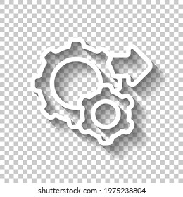 Workflow process, gear and arrows, automate business operation. White linear icon with editable stroke and shadow on transparent background - Powered by Shutterstock - Get 15% off with code: PIKWIZARD15
