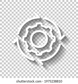Workflow process, gear and arrows, automate business operation. White linear icon with editable stroke and shadow on transparent background - Powered by Shutterstock - Get 15% off with code: PIKWIZARD15