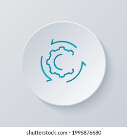 Workflow process, gear and arrows, automate business operation. Cut circle with gray and blue layers. Paper style