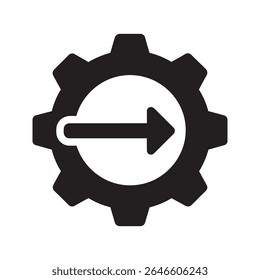 Workflow process glyph icon with gear and arrow for automation progress system development and operational flow vector design vector solid glyph icon