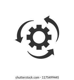 Workflow process icon in flat style. Gear cog wheel with arrows vector illustration on white isolated background. Workflow business concept.