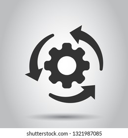 Workflow process icon in flat style. Gear cog wheel with arrows vector illustration on white background. Workflow business concept. - Shutterstock ID 1321987085