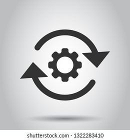 Workflow process icon in flat style. Gear cog wheel with arrows vector illustration on white background. Workflow business concept.
