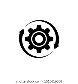 Workflow process icon in flat style, Gear cog wheel with arrows vector illustration on white isolated background, Workflow business concept