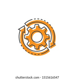 Workflow process icon in flat style, Gear cog wheel with arrows vector illustration on white isolated background, Workflow business concept