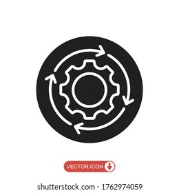 Workflow process icon in flat style. settings reload vector illustration  isolated on white  background. Gear cog wheel with arrows business concept.