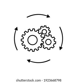 Workflow process icon in flat style. Gear cog wheel with arrows vector illustration on white isolated background.  Workflow business concept.