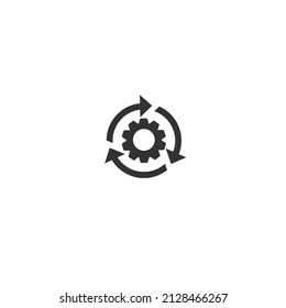 Workflow process icon in flat style. Gear cog wheel with arrows vector illustration on white isolated background. Workflow business concept