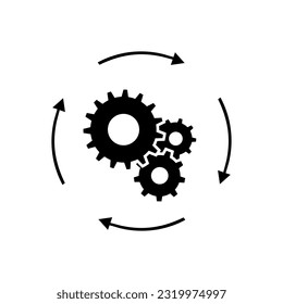 Workflow process icon in flat style. Gear cog wheel with arrows vector illustration on white isolated background.  Workflow business concept.