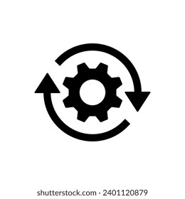 Workflow process icon in flat style, Gear cog wheel with arrows vector illustration on white isolated background, Workflow business concept