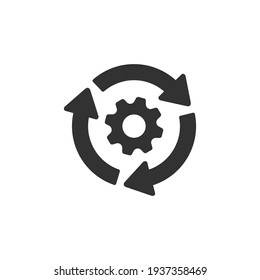 Workflow process icon, Gear cog wheel with arrows, Sync process, gear rotate isolated  on white background, Vector Illustration