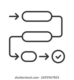 Ícone do processo de workflow no design de linha. workflow, processo, etapas, diagrama, tarefa, gerenciamento, planejamento no vetor branco de segundo plano. Ícone de traçado editável do processo de fluxo de trabalho